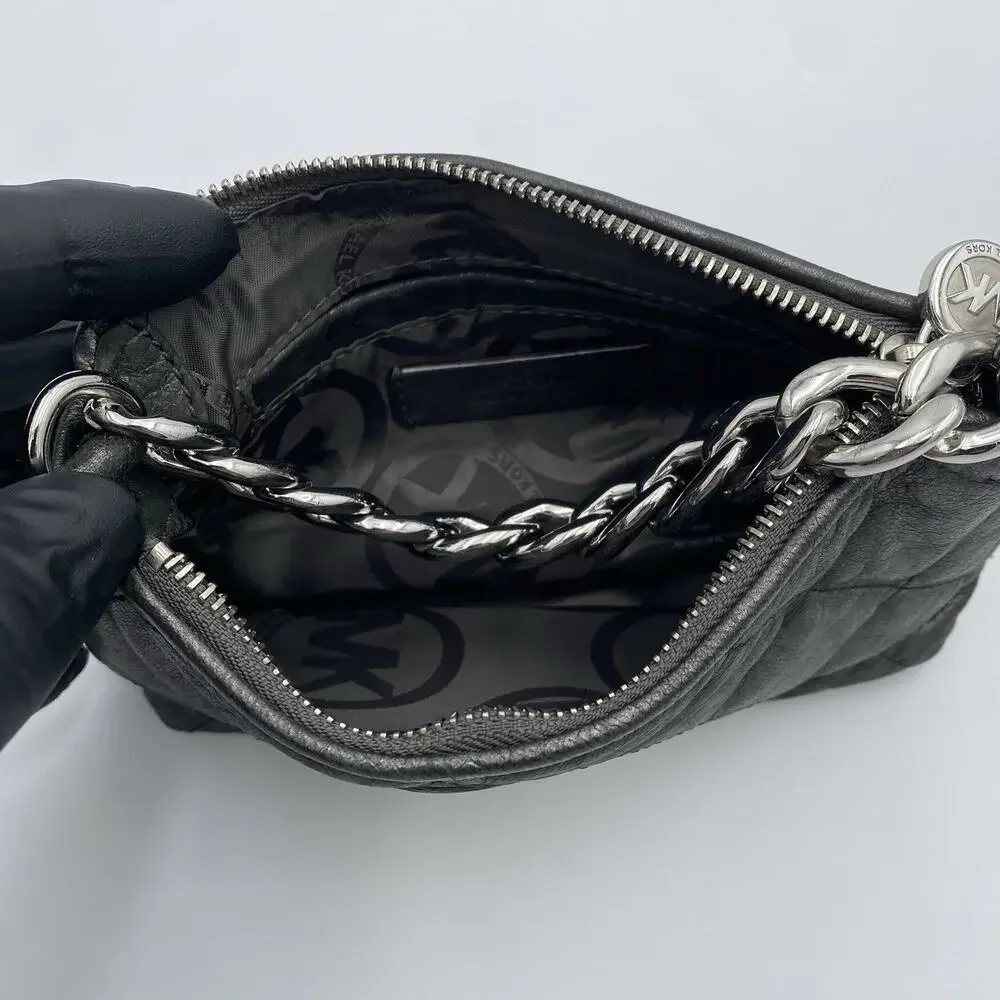 Michael Kors Mini-Quilted Purse Dark Metallic Gray Silver Hardware Chain